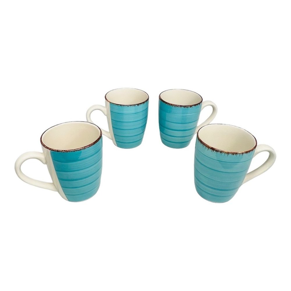 Royal Norfolk Greenbrier Int. lCeramic Teal Coffee Mugs Set of 4